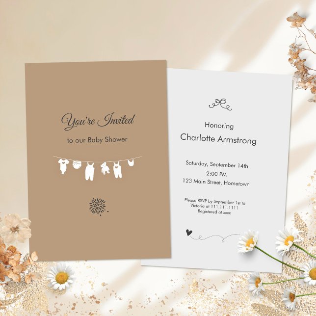 Invitation Baby Shower Minimaliste Sable Boho (Sand Boho Minimalist Baby Shower Invitation  ©Susanne Sachers - Sunny Mind 🌞)