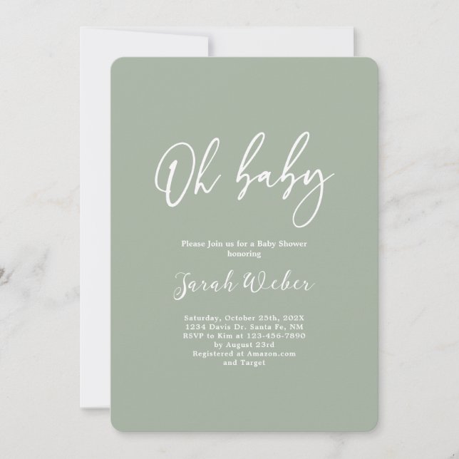 Invitation baby shower minimaliste Sage Green (Devant)
