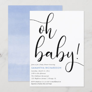 Invitation baby shower minimaliste simple bleu blanc noir