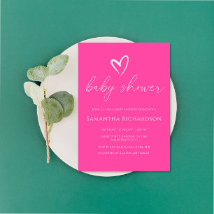 Invitation Baby shower minimaliste simple rose fille