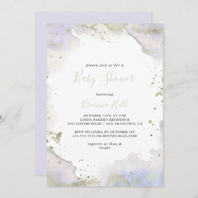 Invitation Baby shower minimaliste simple violet (Devant / Derrière)