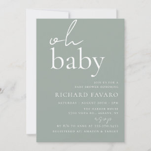 Invitation Baby shower minimaliste Vert Sage