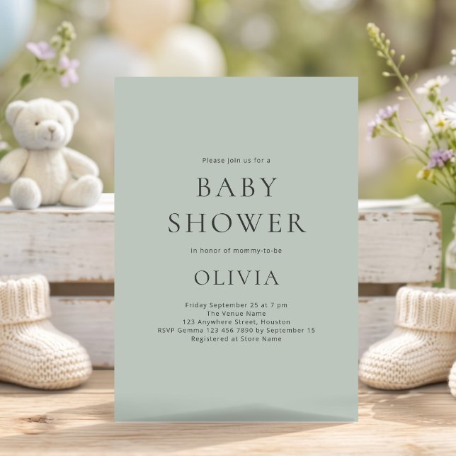 Invitation Baby Shower Minimaliste Vert Sauge (Créateur téléchargé)