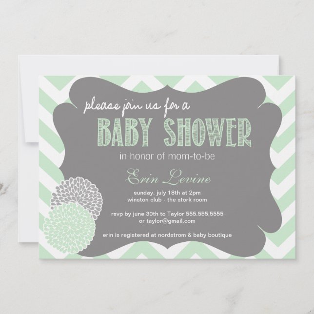 Invitation Baby shower Mint Chic Chevron (Devant)