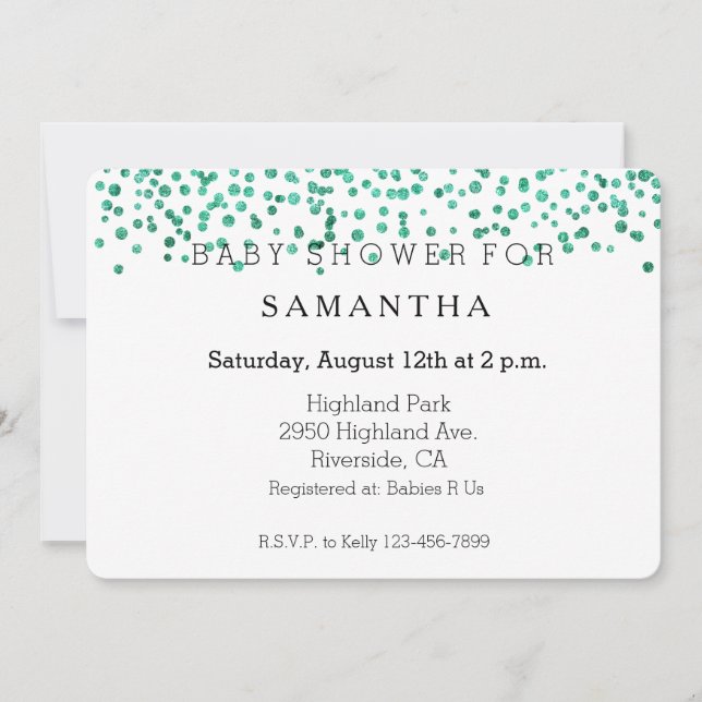 Invitation Baby shower Mint Dazzle Confetti (Devant)