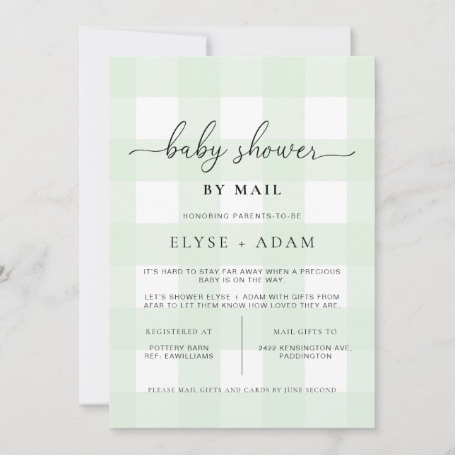 Invitation Baby shower Mint Green En vichy Par Courrier Invit (Devant)