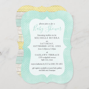 Invitation Baby shower Mint Jaune Rustique Bois Neutre Genre