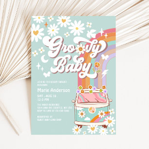 Invitation Baby shower Mint Super Daisy Rainbow Hippie 70's