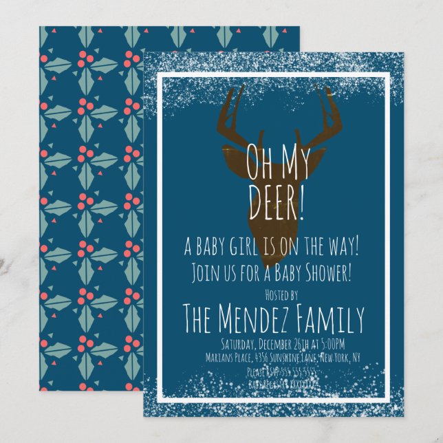 Invitation Baby Shower Mixte Cerf de Noël (Devant / Derrière)