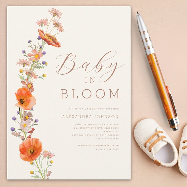 Invitation Baby Shower Mixte Fleurs Sauvages (Boho watercolor floral baby shower invitation)