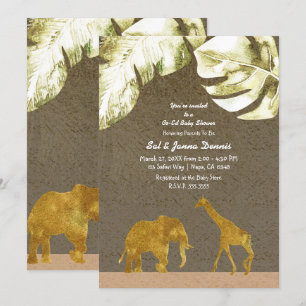 Invitation Baby-Shower Mixte Or Animaux de la Jungle Safari O