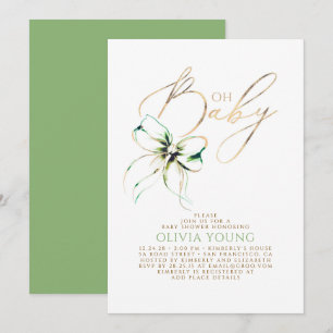 Invitation Baby Shower Mixte Ruban Vert et Or