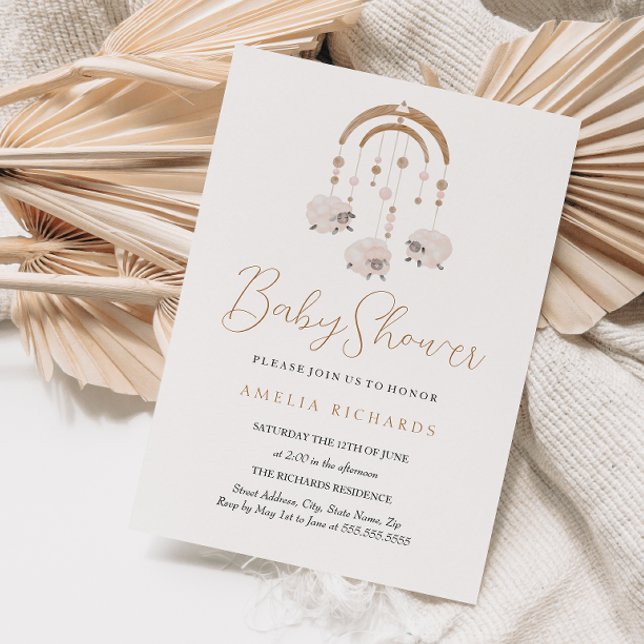 Invitation Baby Shower Mobile Bohème Doux Neutre (Créateur téléchargé)