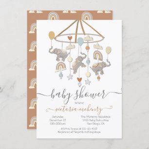 Invitation Baby shower mobile Boho Elephant Balloons