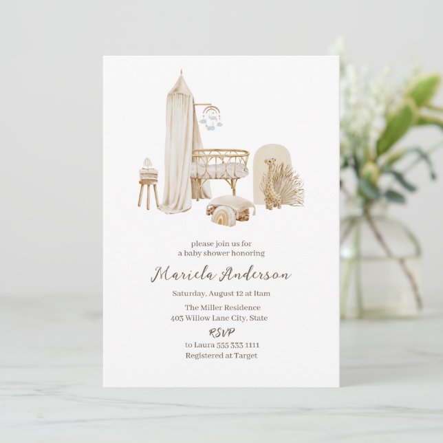 Invitation Baby shower mobile Boho neutre pour les femmes (Debout devant)