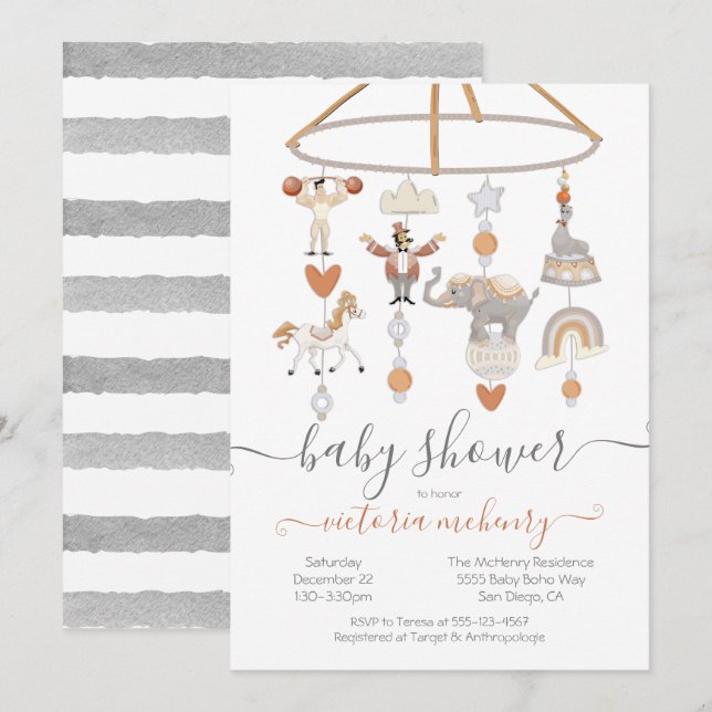 Invitation Baby shower mobile Circus Animaux (Devant / Derrière)