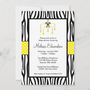 Invitation Baby shower mobile Jaune et Noir Zebra Heart
