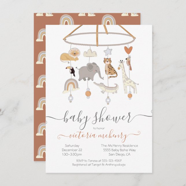 Invitation Baby shower mobile Jungle Animaux (Devant / Derrière)