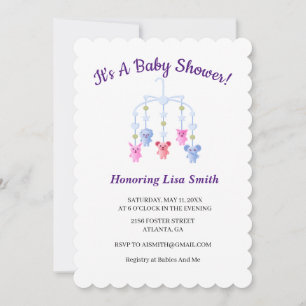 Invitation Baby shower mobile pour bébé animal mou