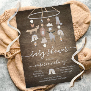 Invitation Baby shower mobile Rustique Boho Forest Animaux