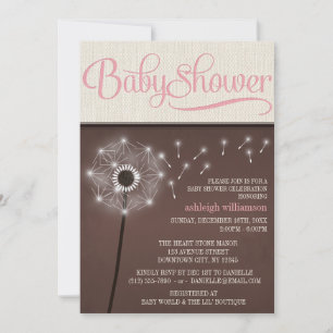 Invitation Baby shower Mocha Russe Linen Girl Dandelion