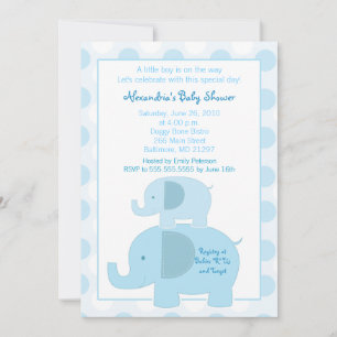 Invitation Baby shower Mod Blue Elephants 5x7