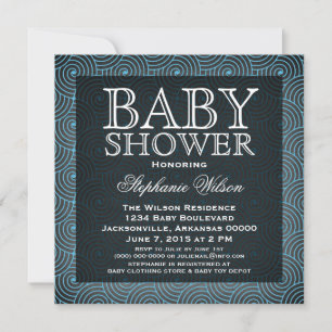 Invitation Baby shower Mod Swirls, Bleu