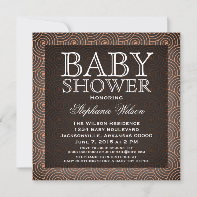 Invitation Baby shower Mod Swirls, Coral (Devant)