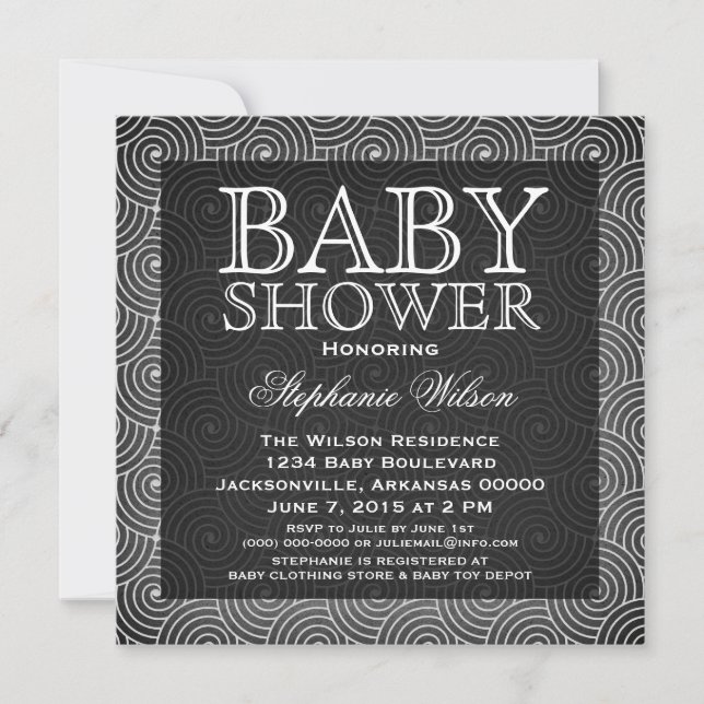 Invitation Baby shower Mod Swirls, ivoire (Devant)