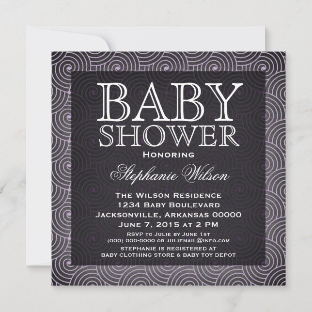 Invitation Baby shower Mod Swirls, Lilac (Devant)