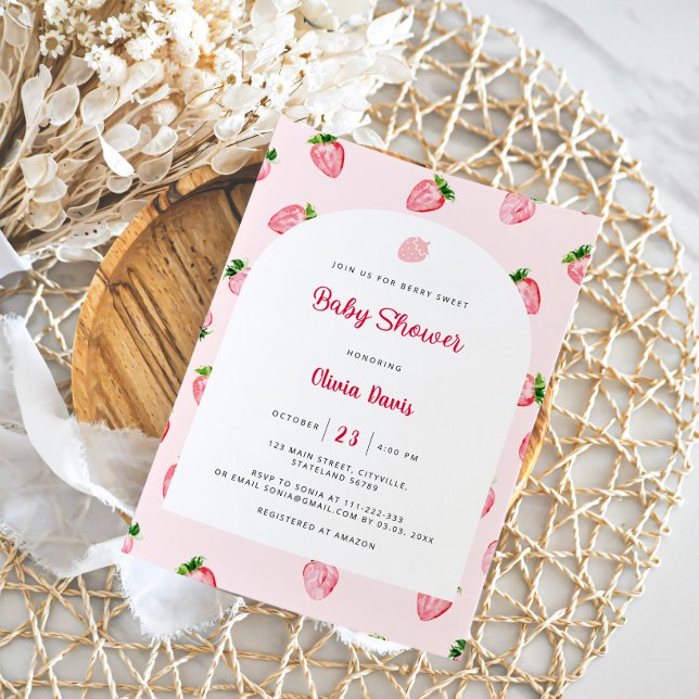 Invitation Baby Shower Moderne à la Fraise d'Été (Créateur téléchargé)