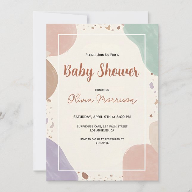 Invitation Baby Shower Moderne Abstrait (Devant)
