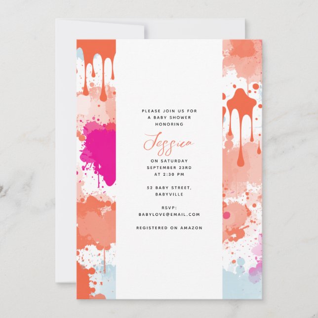 Invitation Baby shower moderne Abstrait rose orange (Devant)