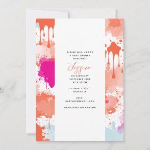 Invitation Baby shower moderne Abstrait rose orange
