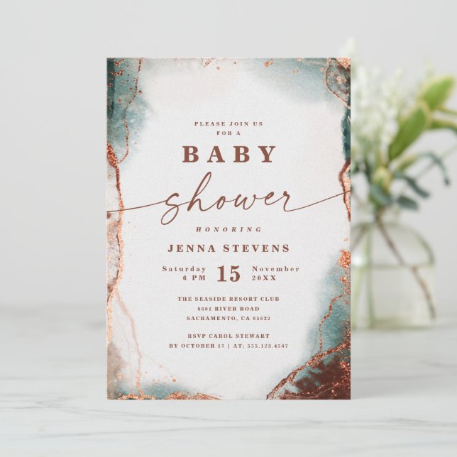 Invitation Baby shower moderne Abstrait Terra Cotta (Debout devant)