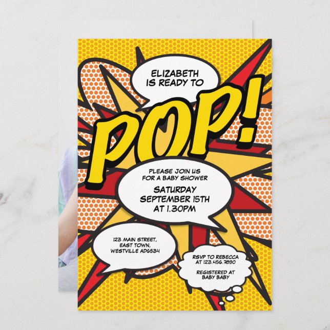 Invitation Baby shower moderne amusant prêt à pop photo (Devant / Derrière)