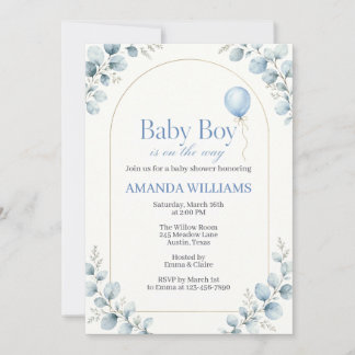 Invitation Baby shower moderne aquarelle eucalyptus