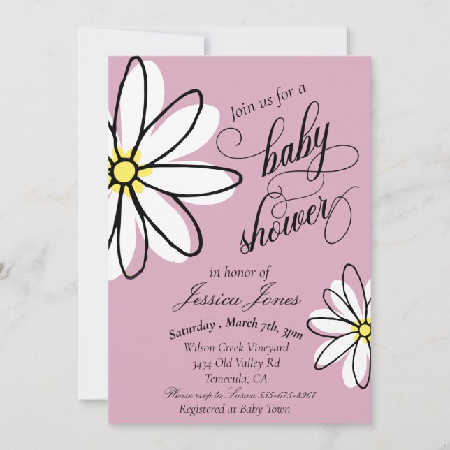 Invitation Baby Shower Moderne avec Gribouillis de Marguerite (Devant)