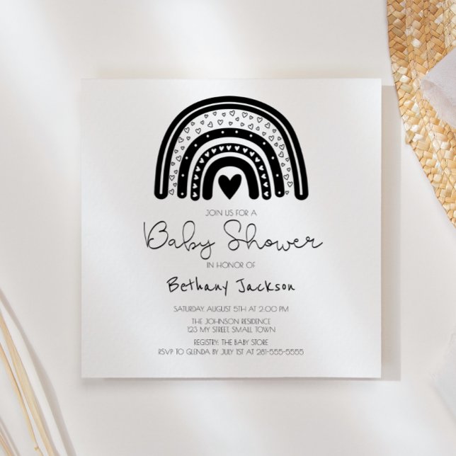 Invitation Baby shower moderne Black White Rainbow (Créateur téléchargé)