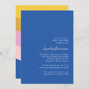 Invitation Baby shower moderne bleu jaune rétro