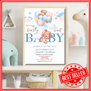 Invitation Baby Shower Moderne Bleu On Attend Avec Impatience
