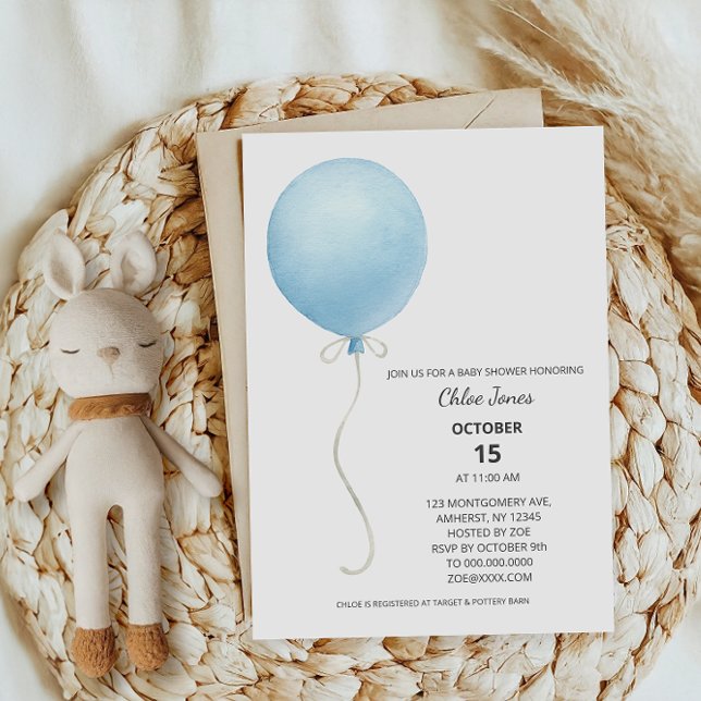 Invitation Baby shower moderne Blue Balloon Boy (Créateur téléchargé)