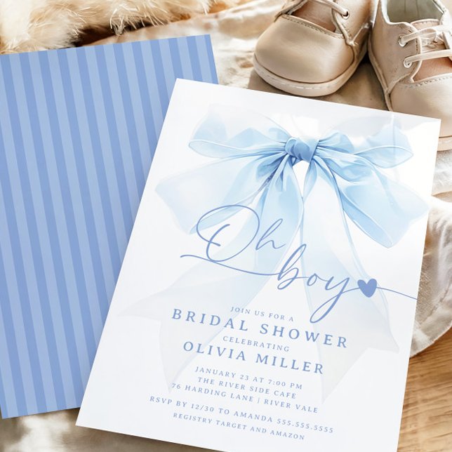 Invitation Baby shower moderne Blue Bow (Créateur téléchargé)