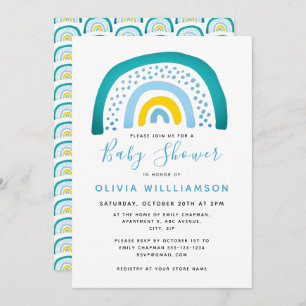 Invitation Baby shower moderne Blue Green Rainbow Baby Boy In
