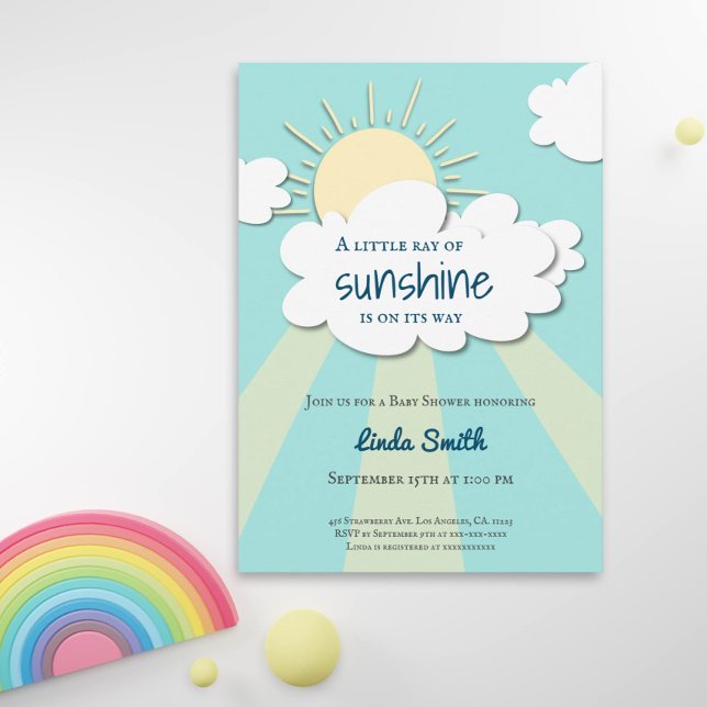 Invitation Baby shower moderne Blue Ray of Sunshine Boy (Créateur téléchargé)