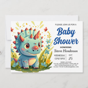 Invitation Baby shower moderne Blue Whimsical Dinosaur Boy