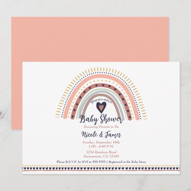 Invitation Baby shower moderne bohème et coloré (Devant / Derrière)