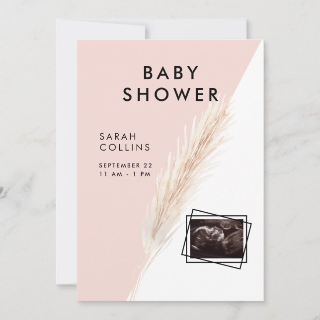 Invitation Baby shower moderne Boho Blush Ultrasound (Devant)