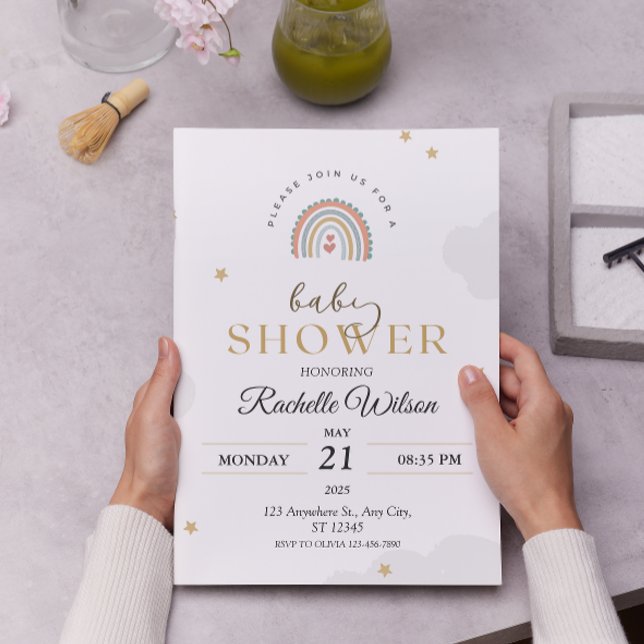 Invitation Baby shower moderne Boho Rainbow (Créateur téléchargé)