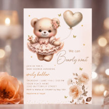 Baby shower moderne Boho Teddy Bear Balloon Girl